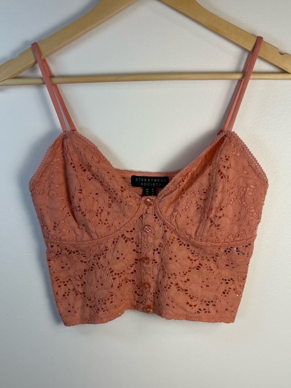 Streetwear Society Women’s Peach Lace Bustier Cami, Size Medium, Festival, Boho